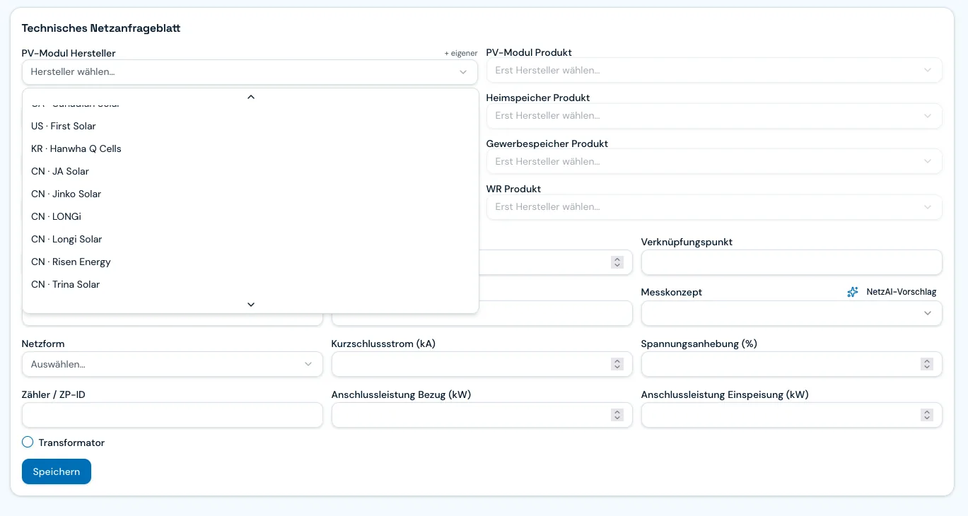 NetzDirekt Hersteller- und Produktkatalog – Auswahl von PV-Modulen, Speichern und Wechselrichtern
